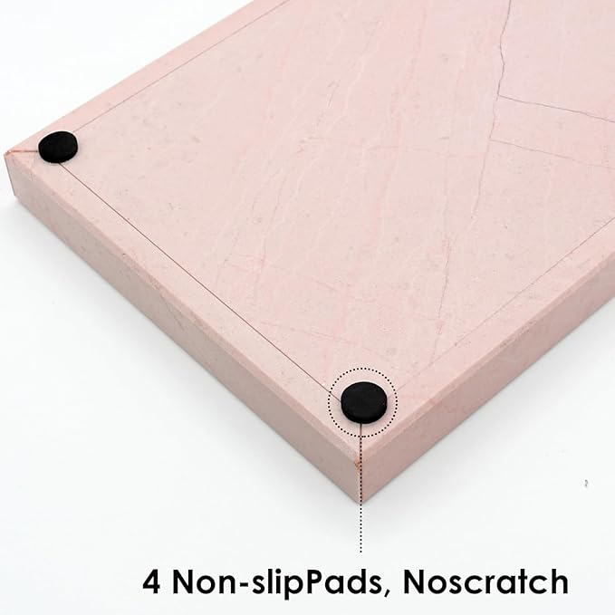 Real Natural Marble Tray for Bathroom, Vanity, Kitchen and Desktop, Rectangle Genuine Marble Stone Tray for Jewelry, Cosmetics, Candles, Lotion, Perfume and Home Decor