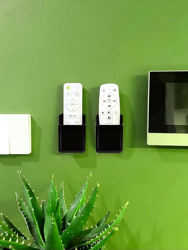 Remote Control Holder Wall Mount 6Pack, Hole-Free Storage Box for Tv Fan Light Air-Conditioner RV Table Small Adhesive Organizer for Bedroom Headboard Office Playroom Black