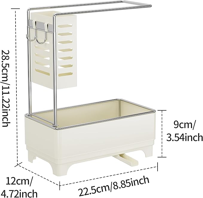 MOUKABAL Sponge Holder for Kitchen Sink, 2-Tier Sink Caddy Organizer with Drain Holes and Hooks, Holds Dishcloth, Sponge & Brushes, Kitchen Countertop Storage for New Home Essentials Off-white