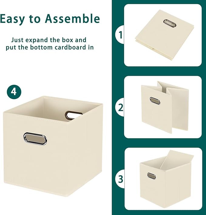 Foldable cube storage bins, Fabric Storage Box Cubes Organizer Baskets with Dual Handles for Home Organizer,Nursery,Shelves,Closet,Set of 10,(Creamy-White)