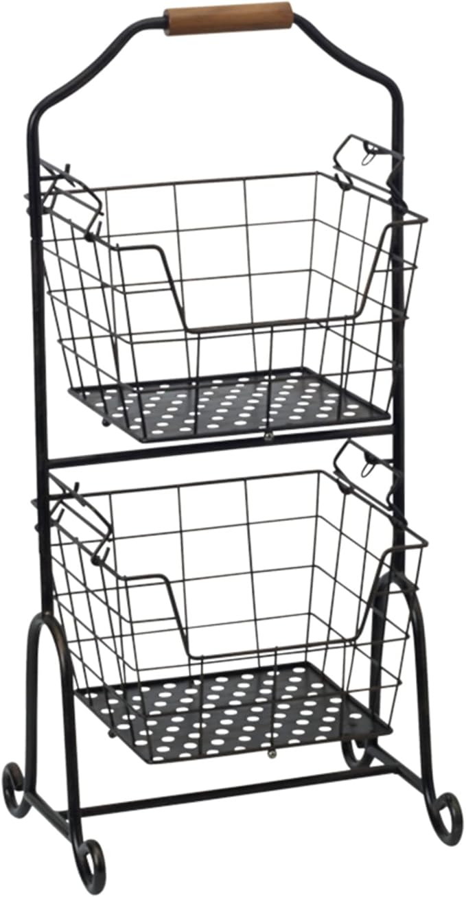 Gourmet Basics by Mikasa Ferme Adjustable 2, 3 or 4 Tier Metal Floor Standing Market Basket for Fruit & Home Storage, Antique Black