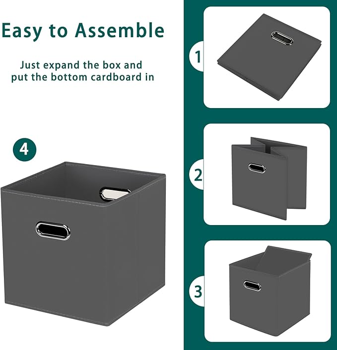 Black Foldable Storage Cubes Bins, Fabric Storage Box Cubes Organizer Baskets with Dual Handles for Home Organizer,Set of 6,(Gray)