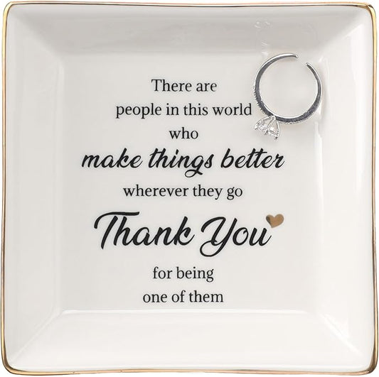 HOME SMILE Christmas Thank You Gifts for Women Mom-Ceramic Ring Jewelry Dish Tray Plate-Birthday Appreciation Inspirational Holiday Gifts for Teachers Friends,Stocking suffers for Christmas Women