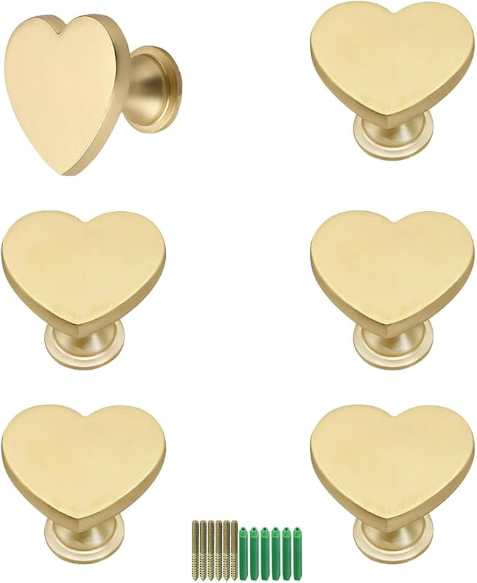 6 Pcs Heart Shaped Wall Hooks Decorative Metal Wall Hook for Home Office Hotel Wall Decoration (Gold)