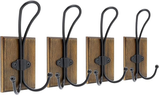 Wall Hooks for Hanging, 4 Pack Farmhouse Towel Hooks for Bathrooms, Hat Hangers,Coat Hooks,Coat Rack for Robe Keys Purse(Weathered Brown)