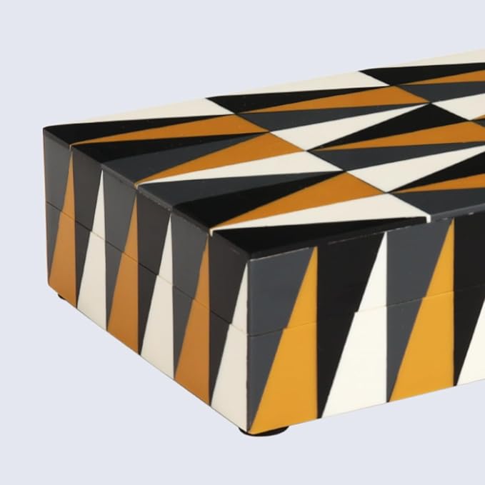 Handicrafts Home Large Decorative Storage Box with Lid – Black and White Coffee Table Storage Box, Remote Control Holder, Keepsake Storage Box for Living Room & Shelf Decor – Puzzle Guild 12 x 6 x 2