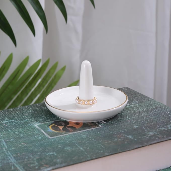 oskas White Ring Dish Holder,Engagement Wedding Bridal Shower Giftï¼Decorative Trinket Tray,4 Inch,Ceramic,White