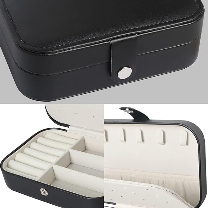 Travel Jewelry Box,Small Jewelry Organizer Boxes for Women Girls, 2 Layer Travel Jewlery Case,PU Leather Mini Portable Jewerly Storage Display Holder for Earrings,Ring,Necklaces,Bracelets -Black