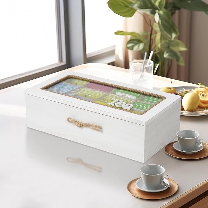 handrong Tea Box,Wood Tea Organizers and Storage,12 Compartments Teas Storage, Rustic Teabag Holder Organizer, Teas organizer for tea bags for Countertop Kitchen Cabinet Pantry