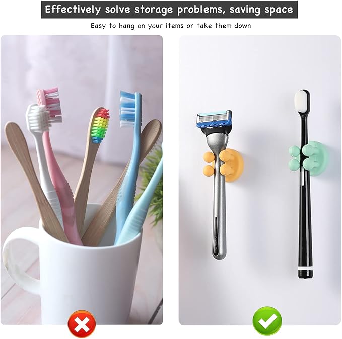 iBetterLife 5Pcs Self-adhesive Hooks Holders - Mounted to Wall Mirror for Clipping & Hanging Toothbrush Razor Towel Key Plug Cable, Utility Holder for Kitchen Bathroom Home Office Dorm Room Essentials