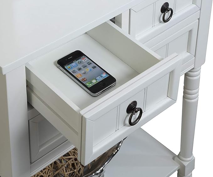 Convenience Concepts Kendra Entryway Hall Table 23.75" - 3 Storage Drawers, Traditional Console with Shelf for Decor, Office & Hallway Organizer, No Tools Assembly, Solid Wood Legs, White