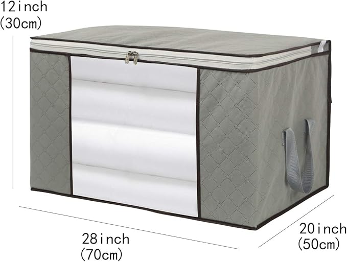 4 Pack Foldable Large Storage Bags 28 x 20 x 12 (L x W x H) inch for Comforter Quilt Blanket Clothes with Clear Window & Handles - Easy to Fit King Size Comforter Set - Closet Under Bed Organizer