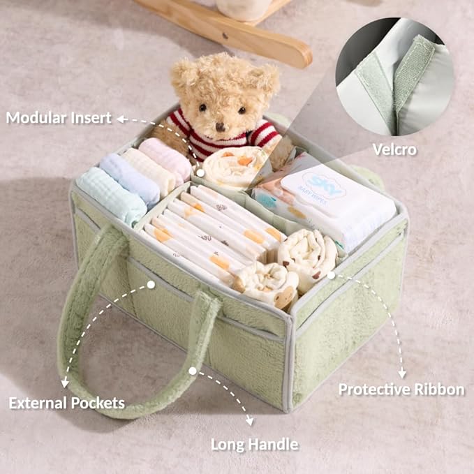 luxury little Soft Baby Diaper Caddy Organizer, Nursery Storage Basket with Removable Divider, Portable Baby Diapers Basket, Gifts for New Parent, Baby Shower, Newborn Must-Have Essentials, Pink