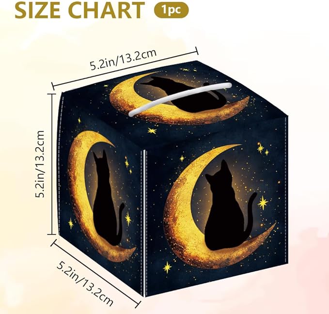 Moon Cat Tissue Box Holder, Starry Sky Square Tissue Box Cover Foldable Tissue Storage Box Waterproof Paper Towel Case Container Organizer Tissue Box Holder for Bedroom Office Car