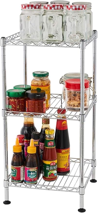 FOXHOLE 3-Tier Wire Shelving Rack Metal Storage Shelf Unit for Laundry Bathroom Kitchen Pantry Closet, Silver 11.81" W x 11.81" D x 23.62" H