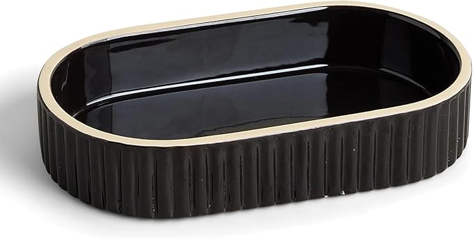 Preston Lane Signature Ceramic Tray – Handmade in Portugal with Fluted Edges & Hand-Painted Trim – Decorative Organizer or Home Accent, Medium, Ink