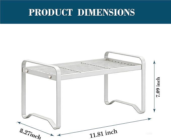 Metal Wire Cabinet Shelf - Multi-Functional Shelf Saver for Kitchen, Pantry, Countertop & Under Cabinet - Storage Solution for Spice Holder, Bookshelf & Cup Display Stand (White, 1-Tier 12" L)