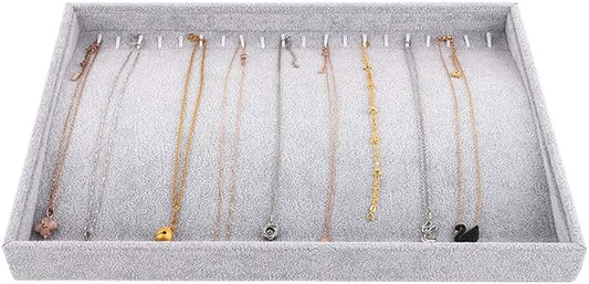 Emibele Jewelry Organizer, 20 Hooks Necklace Organizer Velvet Stackable Necklace Jewelry Showcase Display Tray for Necklace Pendant Bracelet - Grey