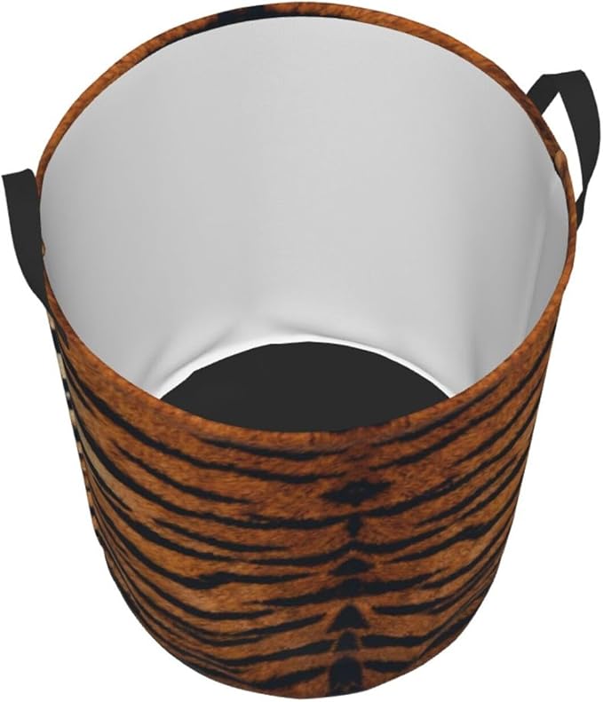 Tiger Animal Texture Round Laundry Hamper Storage Basket Toys Clothes Organizer Bin For Home Bathroom Bedroom Dorm Nursery, 38l