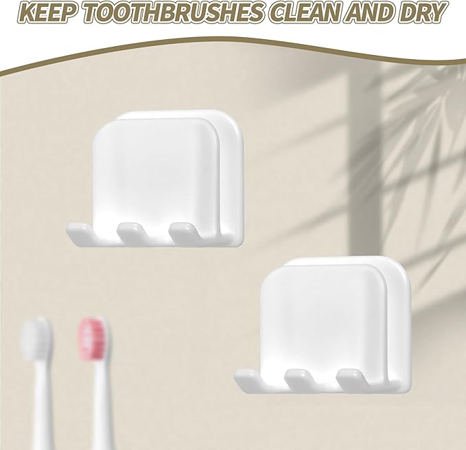 2-Piece Set of White self-Adhesive Wall-Mounted Waterproof Toothbrush Holders, Electric Toothbrush Holder for Bathrooms，Suitable for Bathroom Showers.