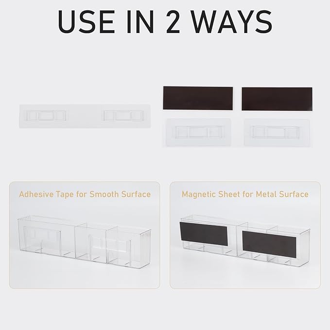 2 Pack Whiteboard Marker Holder for Home Office, Clear Magnetic Cup Holder for Dry Erase Marker, Remote Control, Cards, Locker Accessories, Refrigerator, Adhesive Bathroom Supplies Organizer