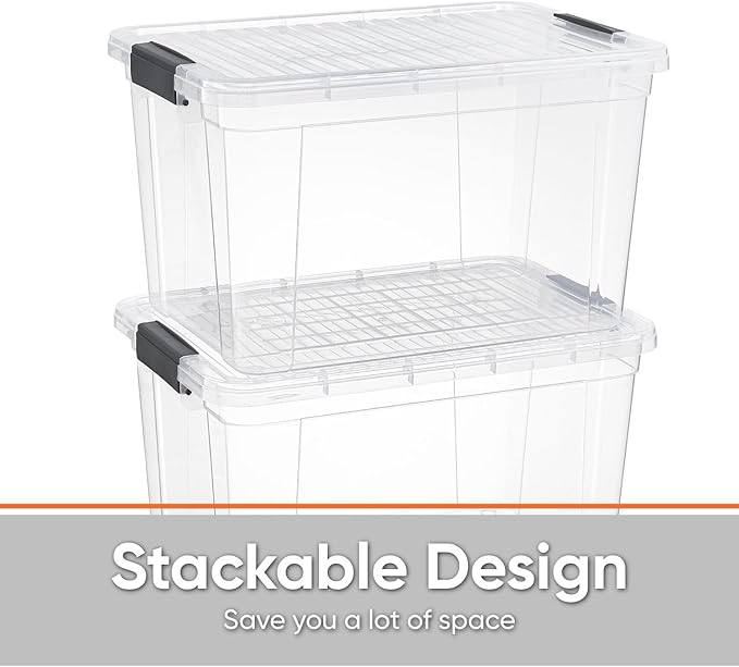 Superio Small Storage Bins with Lids- 6 Pack, 4.75 Qt Clear Boxes for Organizing, Stackable Plastic Containers- BPA Free, Non-Toxic, Odor Free, Organizer for Home, Office, Dorm