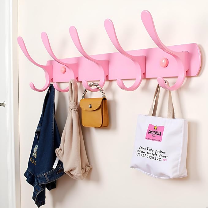 Eleckey Cute Pink Clothing Coat Rack, Wall Mounted Clothes Hooks Rack(Pink)