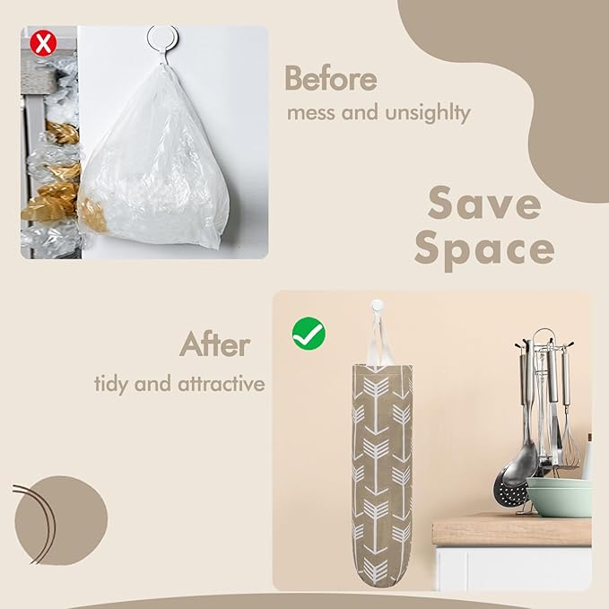 TOGETRUE Plastic Bag Holder, Washable Grocery Bag Holder Organizer, Large Wall Mount Trash Storage Dispenser for Home, Kitchen, Travelling (Khaki)