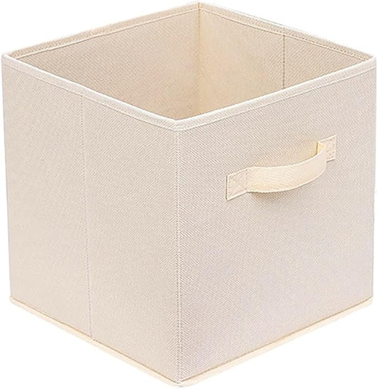 Basics Fabric Clothing Storage Bins - 10.6" x 10.6" x 11" - Collapsible Storage Cubes Organizer with Handles, Linen Foldable Storage Baskets Cloth Box Containers, Closet Organizers