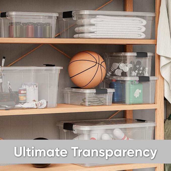 Superio Clear Storage Box with Lid, 22.5 Quart Plastic Container Bins for Organizing, Stackable Crates, BPA Free, Non Toxic, Odor Free, Organizers for Home, Office, School, and Dorm, 10 Pack