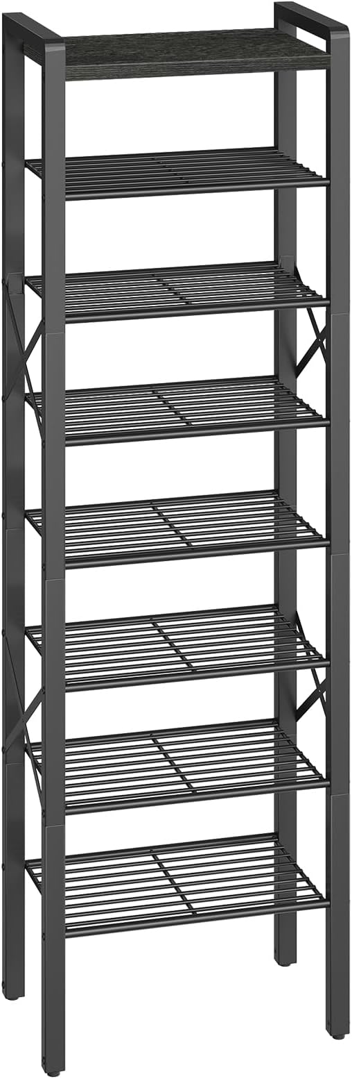 8-Tier Narrow Shoe Rack, Tall Shoe Rack for 8-16 Pairs, Slim Shoe Storage Organizer with Wooden Top, Space Saving, Metal Frame, for Entryway, Charcoal and Black SS608BC