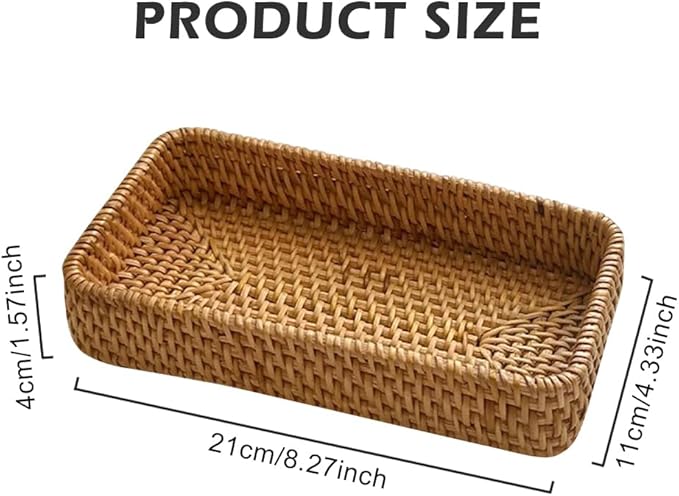 8in Rattan Bathroom Vanity Tray, Toilet Tank Basket, Bathroom Decor Box, Small Narrow Guest Towel Holder for Vanity, Countertop, Bathroom, Kitchen and Cabinet Storage(Color:Wood)