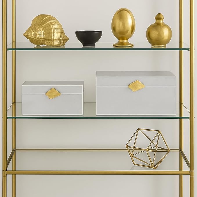 Vintiquewise Set of 2 Decorative Wooden Storage Boxes with Gold Accent – Boxes for Keys, Jewelry, Makeup, Accessories, Crafts, Gadgets, Home Office, Living Room, Bedroom & Entryway Décor, Silver