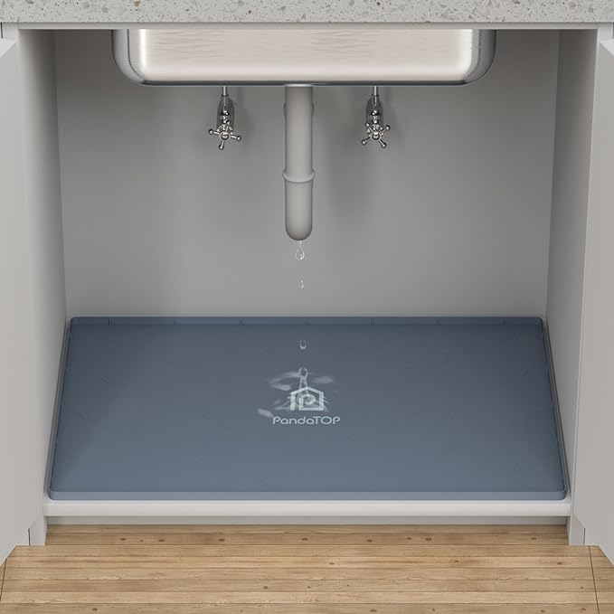 Under Sink Mat, 28" x 19" Silicone Kitchen Cabinet Tray, Waterproof & Flexible Under Sink Liner for Kitchen Bathroom and Laundry Room