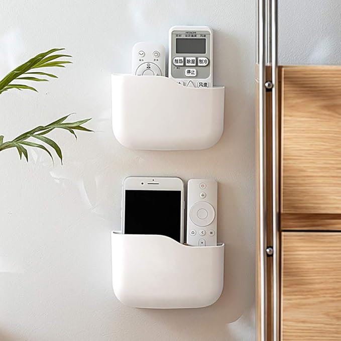 Remote Control Holder, Wall Mounted tv Bed Remote Control Caddy Organizer for Living Room Bedroom Wall (White)