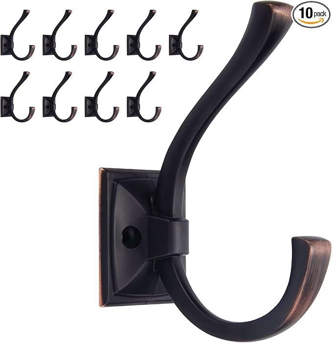 TUNNY 10 Pack Antique Design Wall Hanging Coat Hooks - Oil-Rubbed Bronze Coat Hooks Towel Hook for Entry Shoe Cabinet, Wardrobe Bathroom Bedroom Furniture Hardware