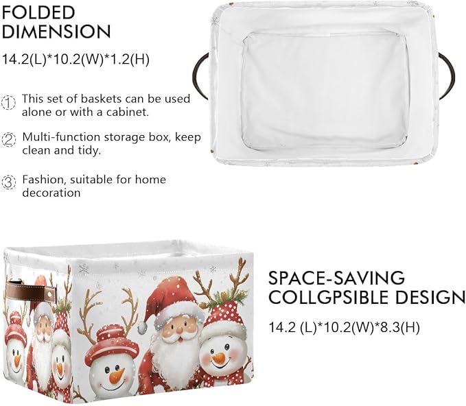 Christmas Snowman Storage Basket,Large Storage Bin Fabric Collapsible Organizer Bag with Handles 15x11x9.5 inch