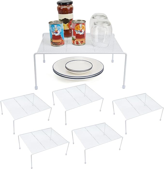 Set of 6 Mesh Kitchen Shelves Cabinet Storage Shelf Rack (13.1 x 10.2 Inch) ，Kitchen Bathroom Pantry Cupboard Desk Home Office, Fridge, Cabinet, Bathroom Cupboard, Non-slip Plastic Feet (6, White)