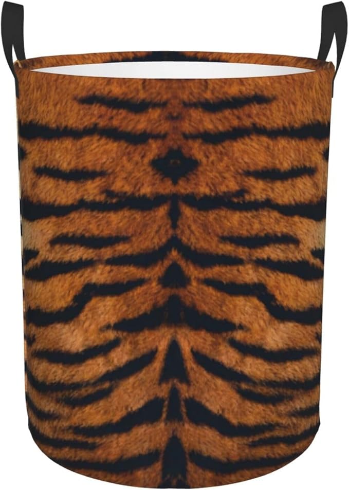 Tiger Animal Texture Round Laundry Hamper Storage Basket Toys Clothes Organizer Bin For Home Bathroom Bedroom Dorm Nursery, 38l