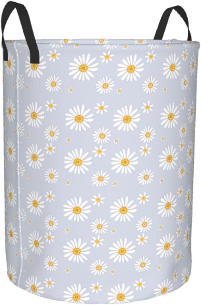 Daisy Flowers Round Laundry Hamper Storage Basket Toys Clothes Organizer Bin For Home Bathroom Bedroom Dorm Nursery, 62l