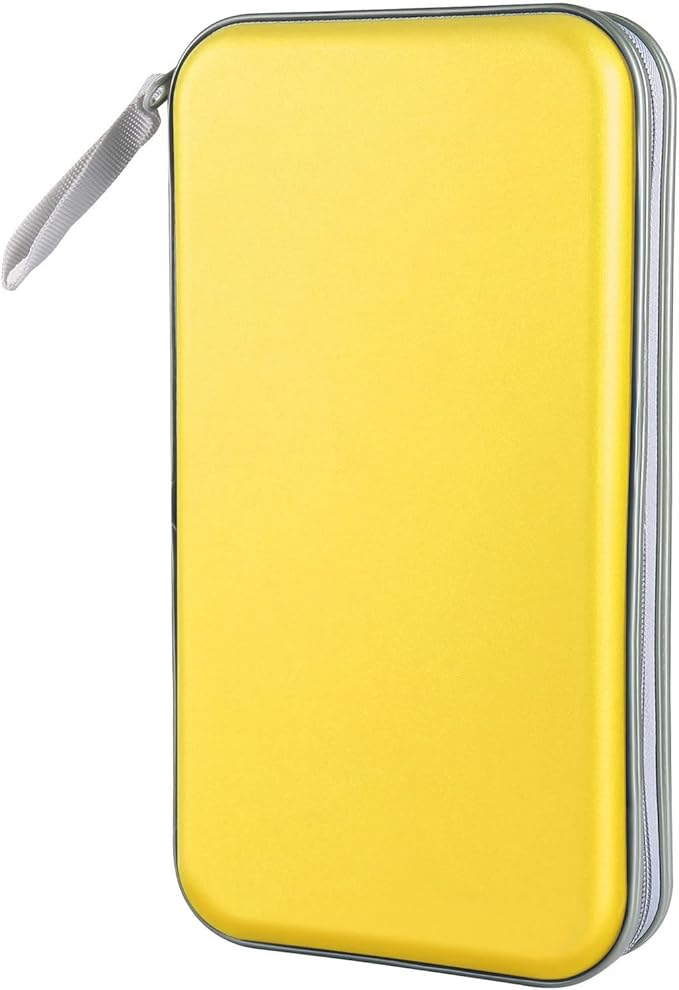 CD Case, DVD Case Holder 96 Capacity Hard Plastic CD DVD Disc Cases Storage Binder Wallet for Car Home Office Travel (Yellow)
