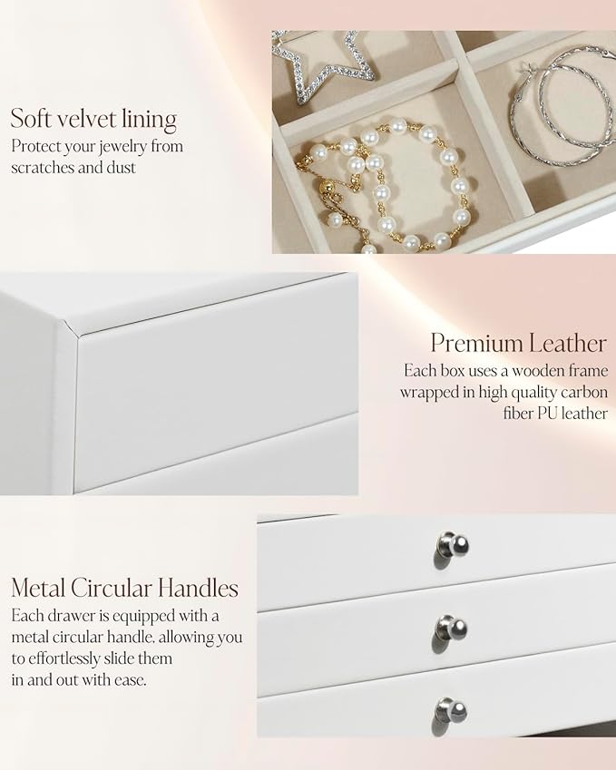 GUKA Large Jewelry Box, Jewelry Case with 10 Drawers for Big and Small Jewelry, Jewelry Storage Organizer for Watch Earrings Necklace Rings Bracelets, Birthday Wedding Gifts, White