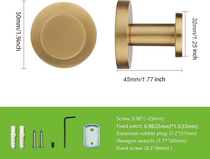 TUNNY 5 Pack Round Towel Hooks-Champagne Gold Modern Coat Hooks Shower Towel Hooks for Bathroom Kitchen Home Storage