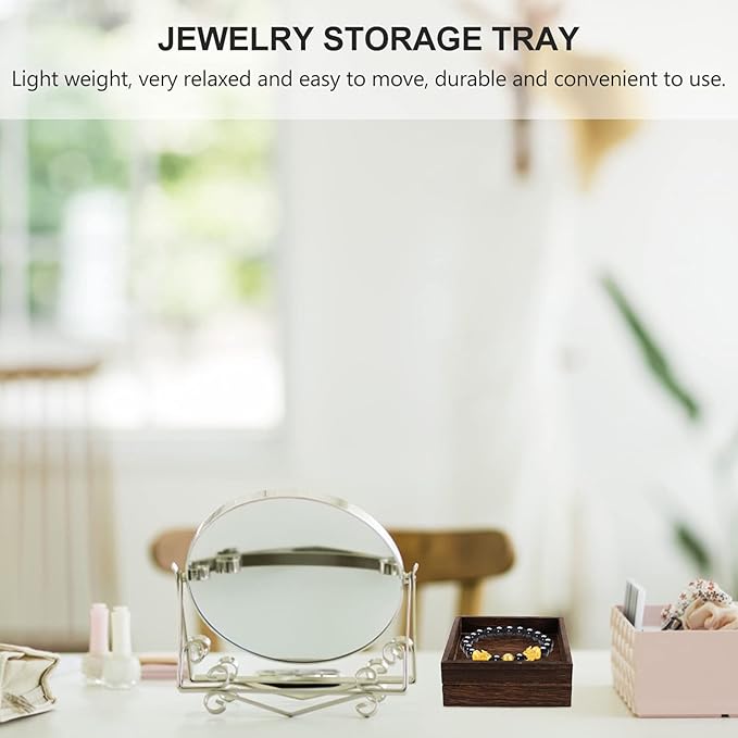 DOITOOL Wooden Jewelry Tray Solid Wood Vanity Organizer Small Retro Jewelry Holder Tray for Desktop Storage and Decorative Use