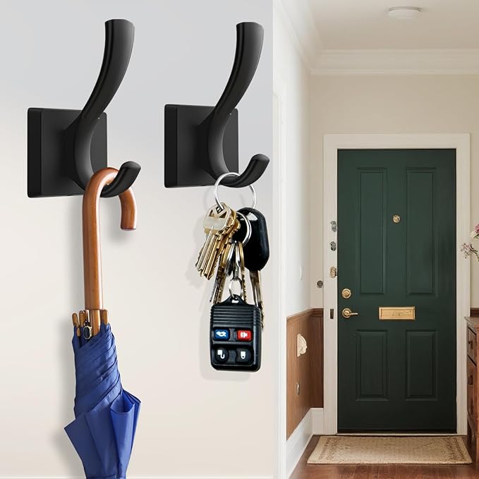 Black Wall Hooks Coat Hook, Towel Hooks Robe Hook for Bathroom, Entryway Mudroom Hooks for Hanging Coat Key Hat Backpack (8 Pack, Black)