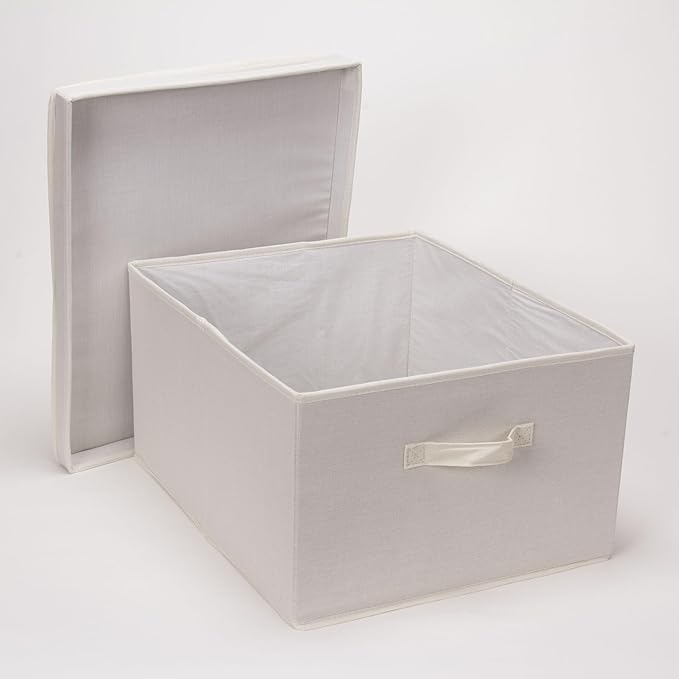 Household Essentials 115 Storage Box with Lid and Handle | Natural Beige Canvas | Jumbo