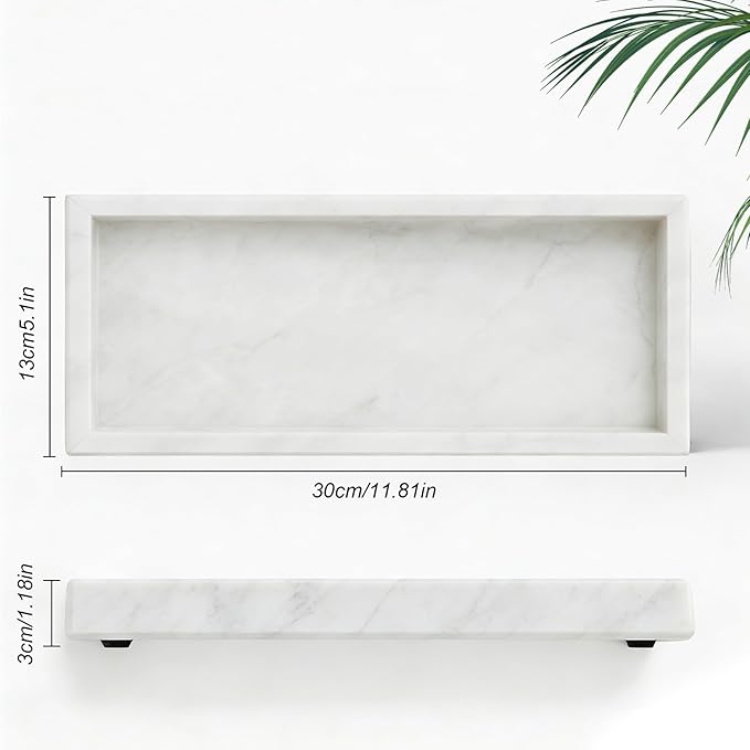 Natural Marble Tray, Stone Tray for Bedroom/Bathroom/Kitchen/Vanity Countertop, Jewelry Tray for Rings Earrings Necklace Bracelet Watch, Room Decor Aesthetic