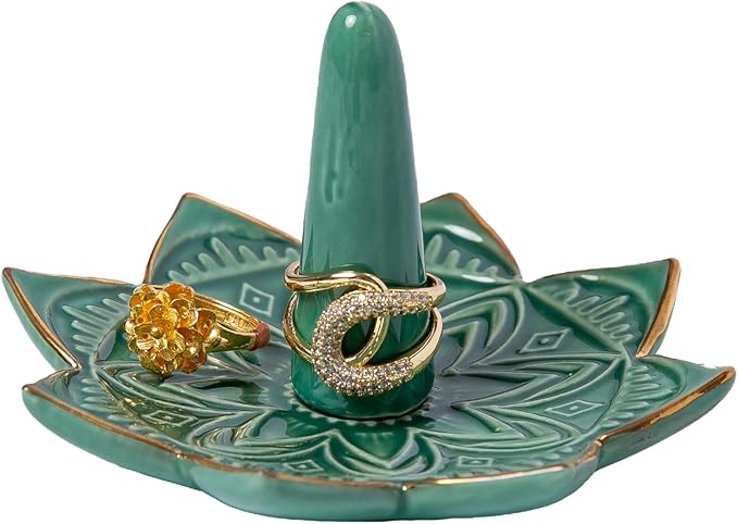 Ceramic Ring Holder for Jewelry,Green Mandala Ring Dish Jewelry Dish Jewelry Holder,Room Decor,Engagement Wedding Birthday Gifts for Couples Women