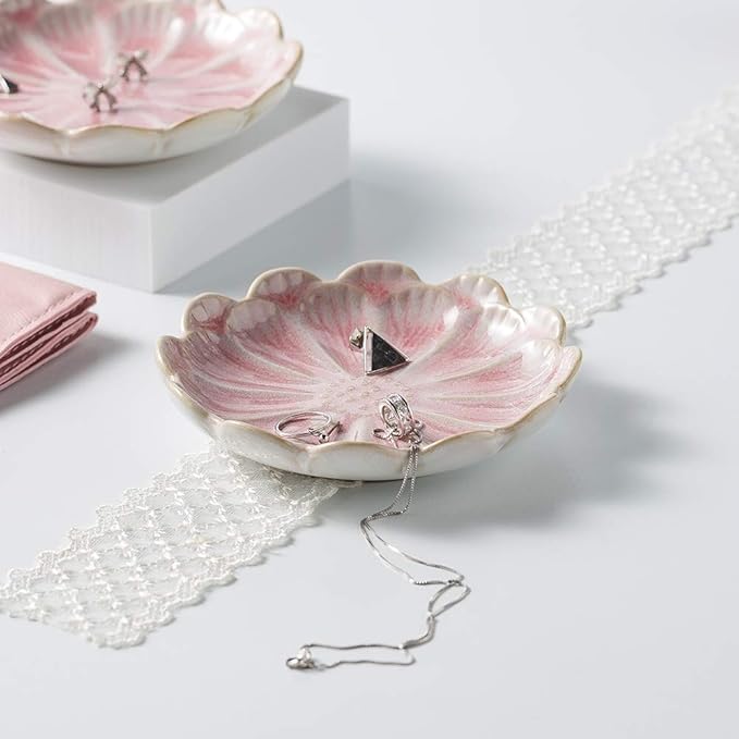 jewelry dish, flower shape ring dish, pink earring tray, cute jewelry holder, key bowl, flower pink