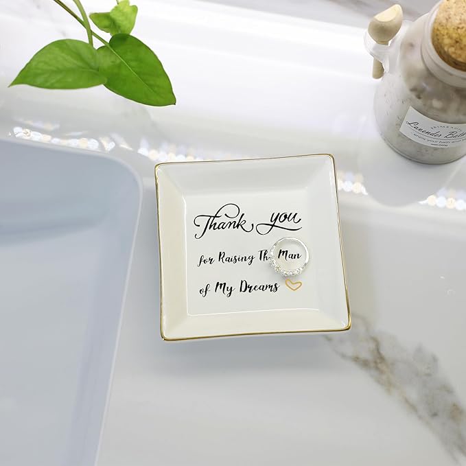HOME SMILE Mother in Law Gitfs from Daughter in Law-Mother of Groom Gifts From Birde Ring Trinket Dish Jewelry Tray - Thank You for Raising The Man of My Dreams, Wedding Gifts, Bridal Shower Gifts